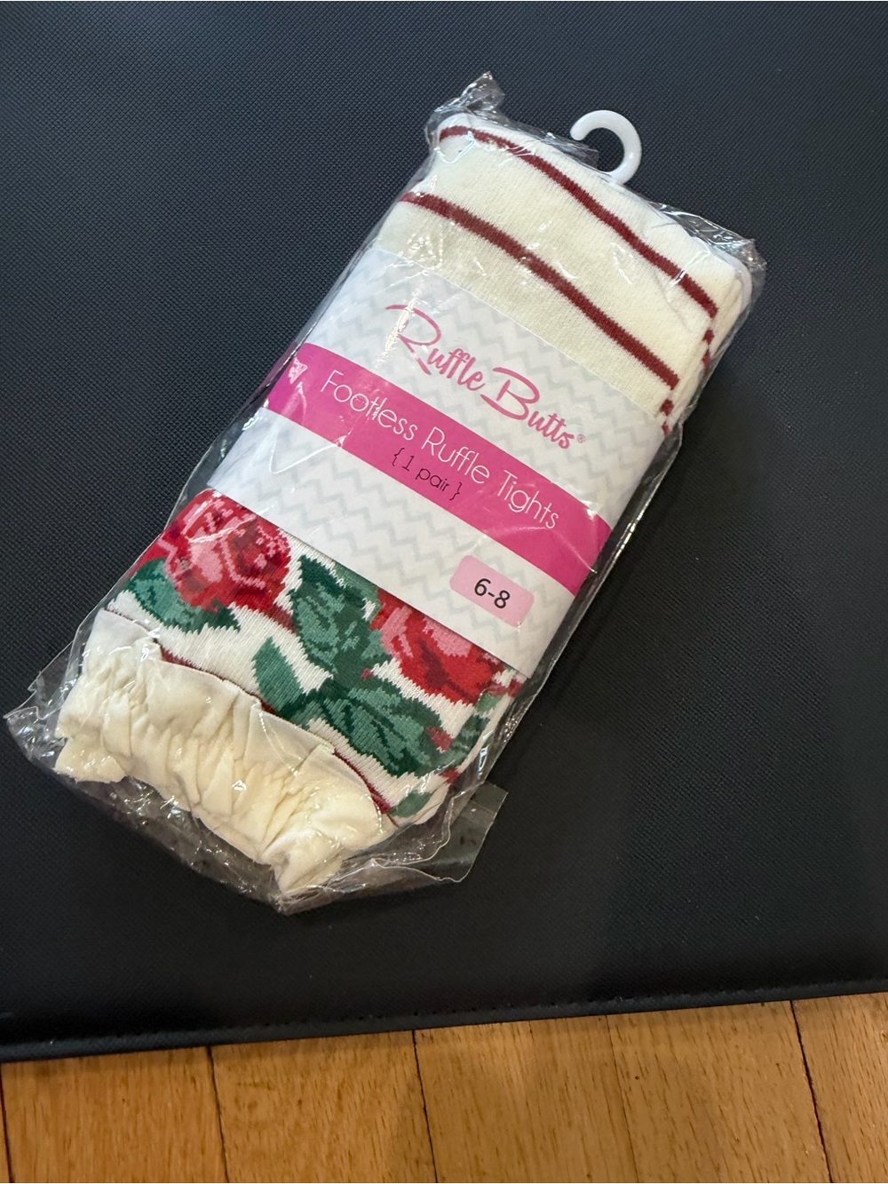 Ruffle Butts Cream Footless Ruffle Tights with Red Rose Print kids